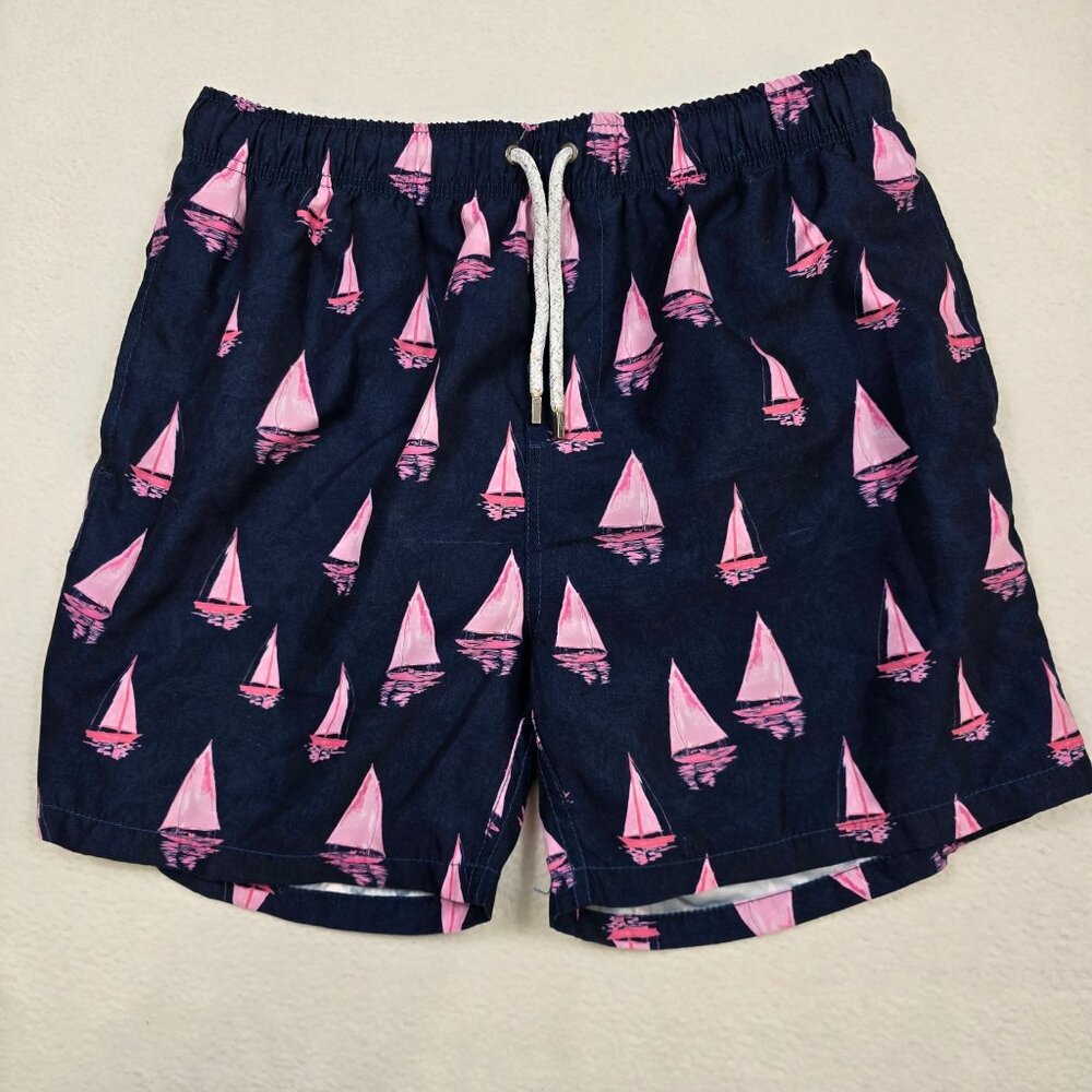 The Endless Summer XL Mens Swim Shorts Navy Pink Sailboat Print
